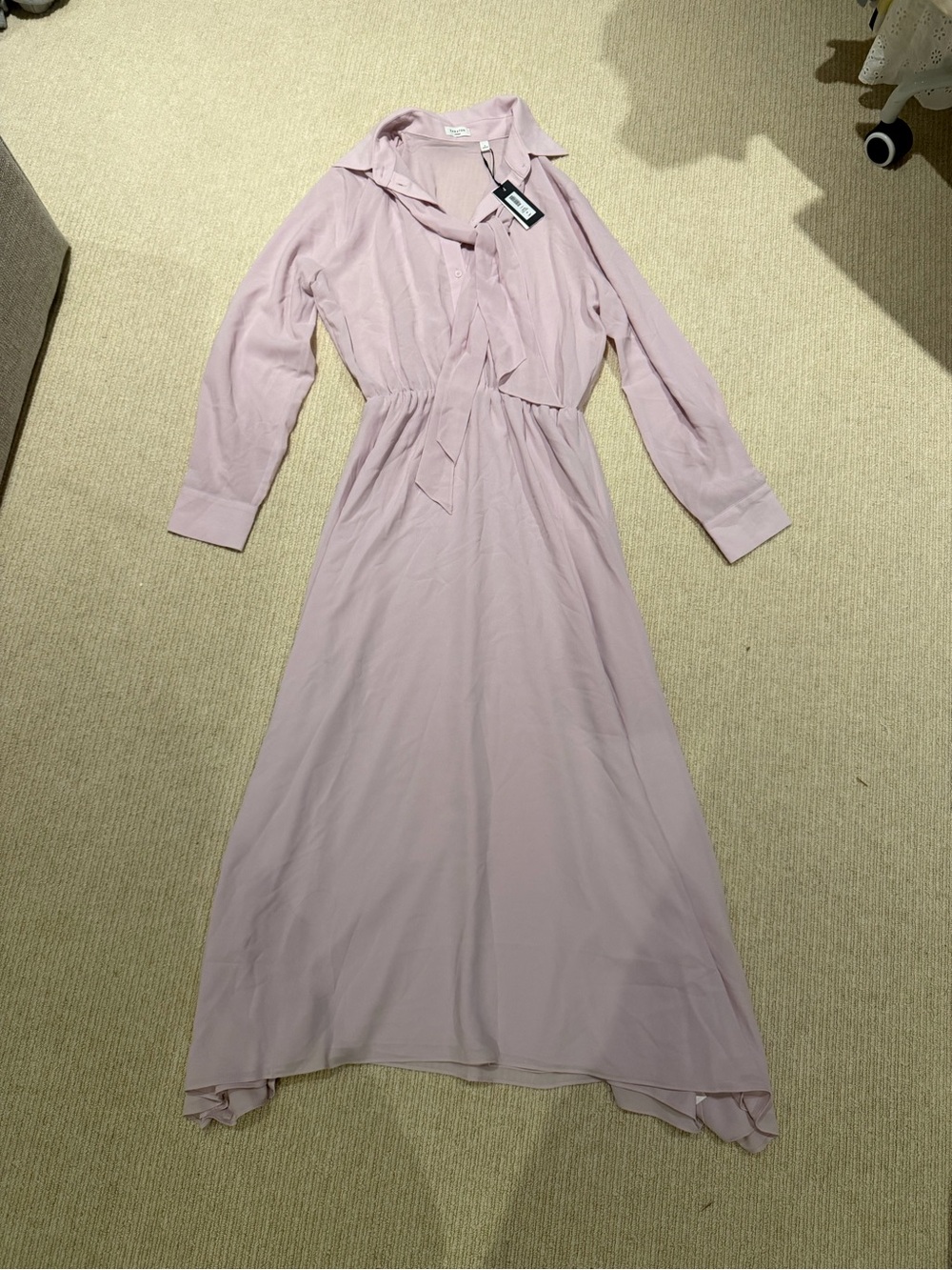 Aritzia Long Sleeve Tie-Neck Maxi Dress in Pale Lilac